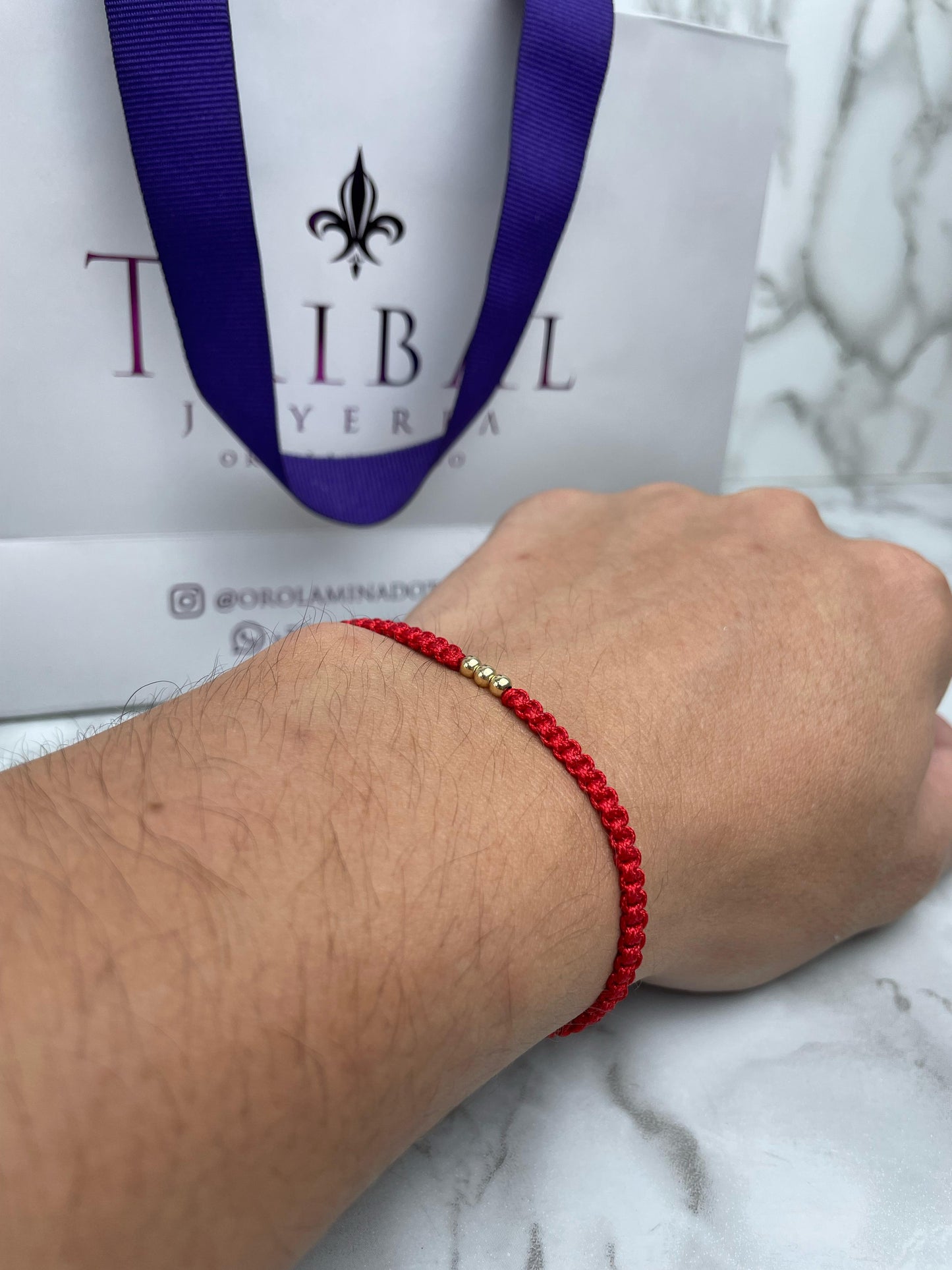 Pulsera Tejida 3 Balines Liso Laminado 18 K NG, RJ