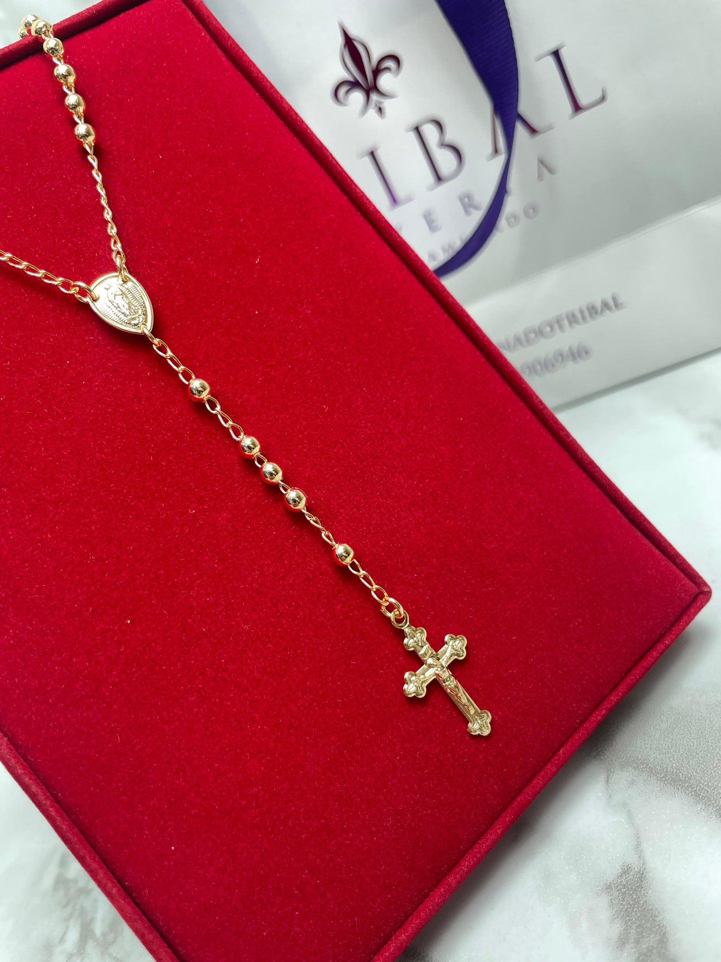 Rosario Crr Guadalupe Diamantada Balin 3mm 65cm más 7 cm Crucifijo Tallado Dmtdo