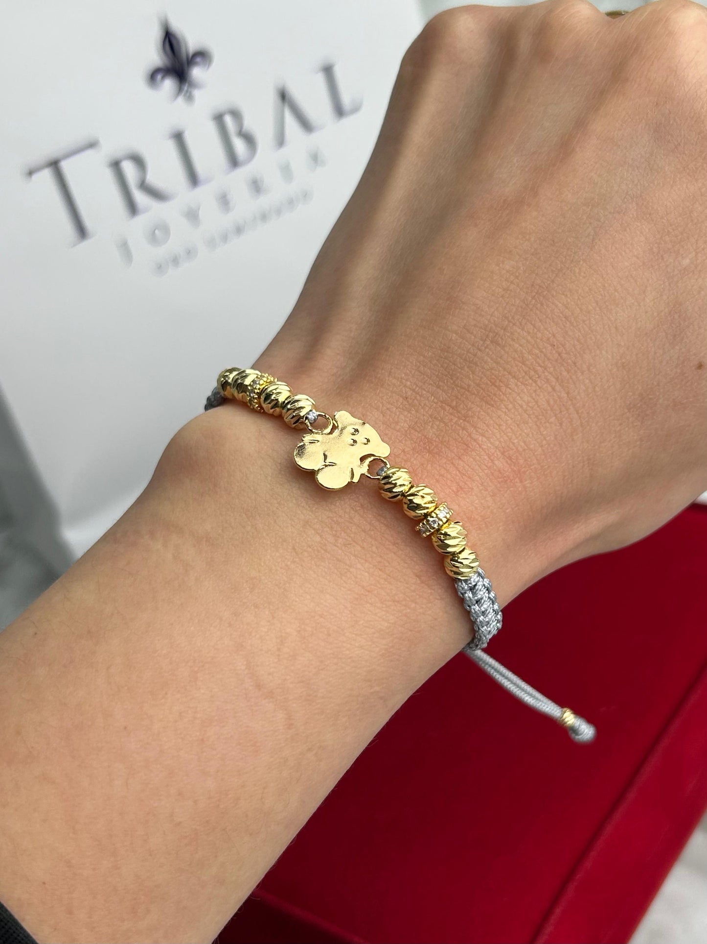 Pulsera Tejida Balin Italy con Hrj Tipo Tous grd y Rondel cristal Oro Laminado 18 K GR