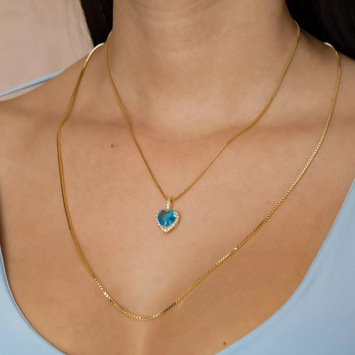 Dije Corazón Grande Circon Azul y Cristal