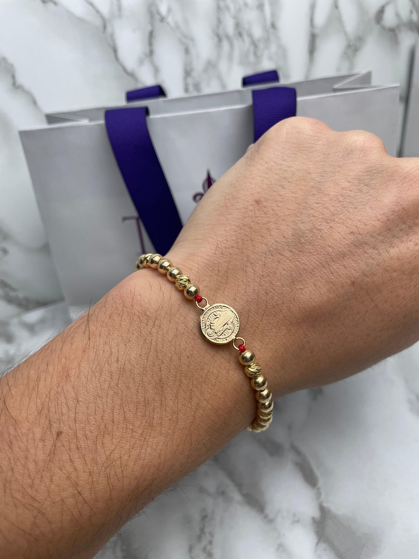 Pulsera Tejida Herraje San Benito full Balin Liso e Italy Oro Laminado 18 K RJ