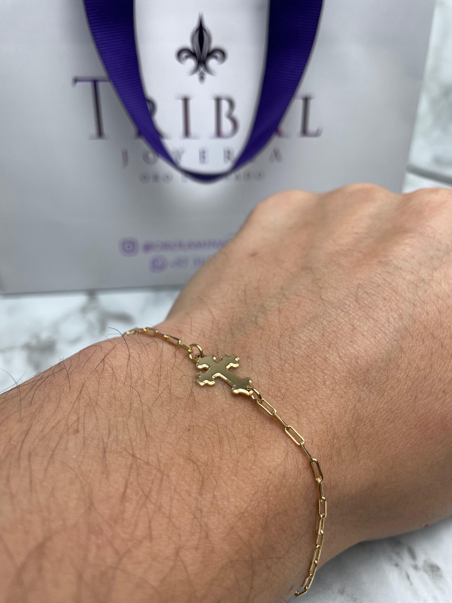 Pulsera Eslabon Cruz Griega 20cm