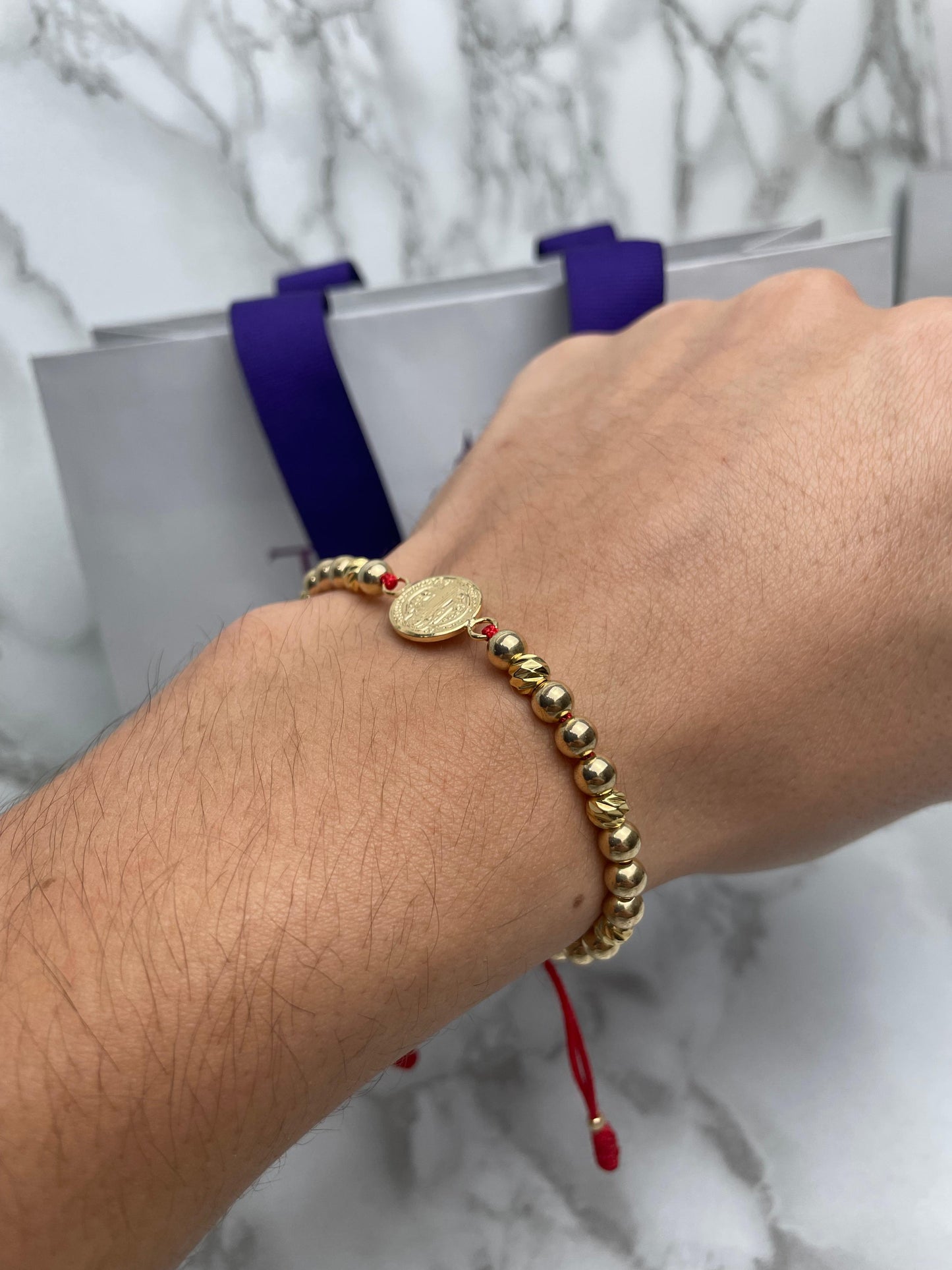 Pulsera Tejida Herraje San Benito full Balin Liso e Italy Oro Laminado 18 K RJ