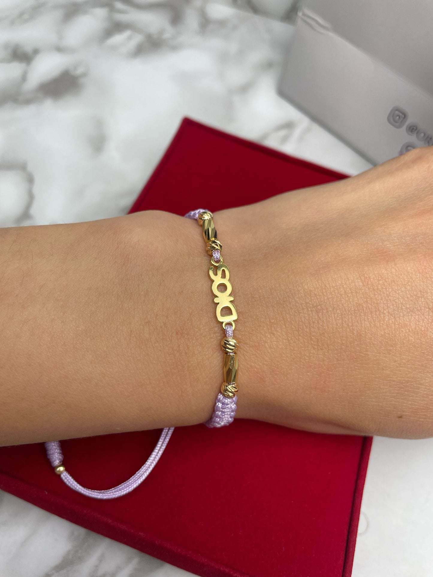 Pulsera Tejida Herraje Dios, Balin Italiano y Canutillo Oro Laminado 18 K LI