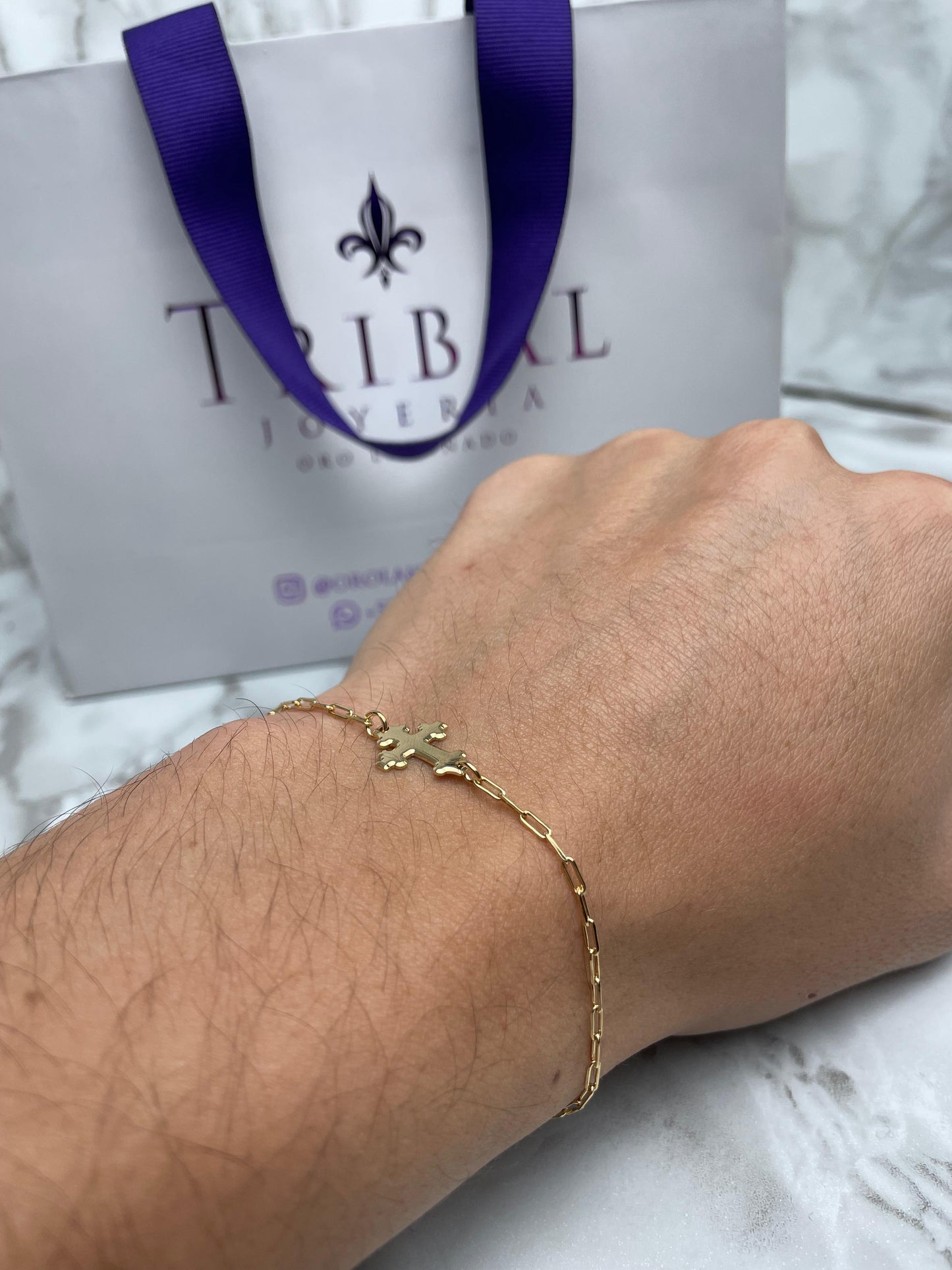 Pulsera Eslabon Cruz Griega 20cm