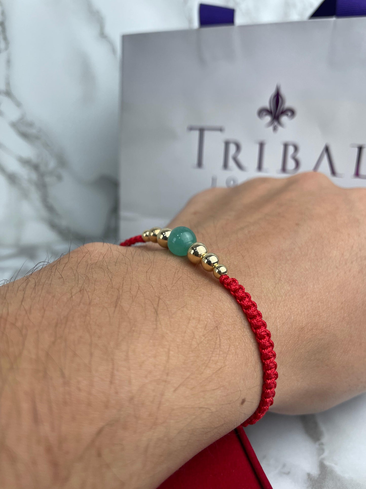 Pulsera Tejida Piedra Jade, Balin progresivo laminado 18K RJ