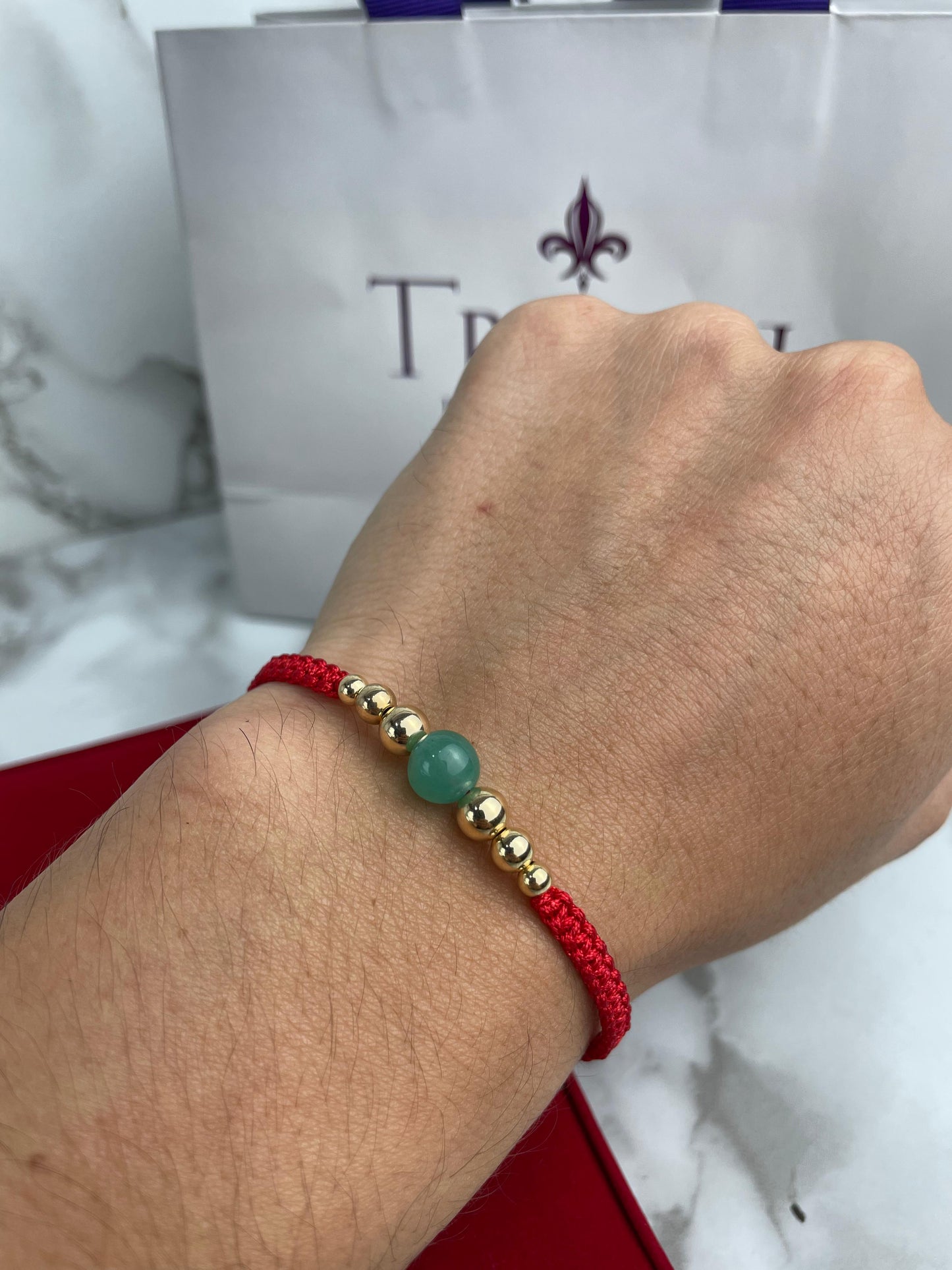 Pulsera Tejida Piedra Jade, Balin progresivo laminado 18K RJ