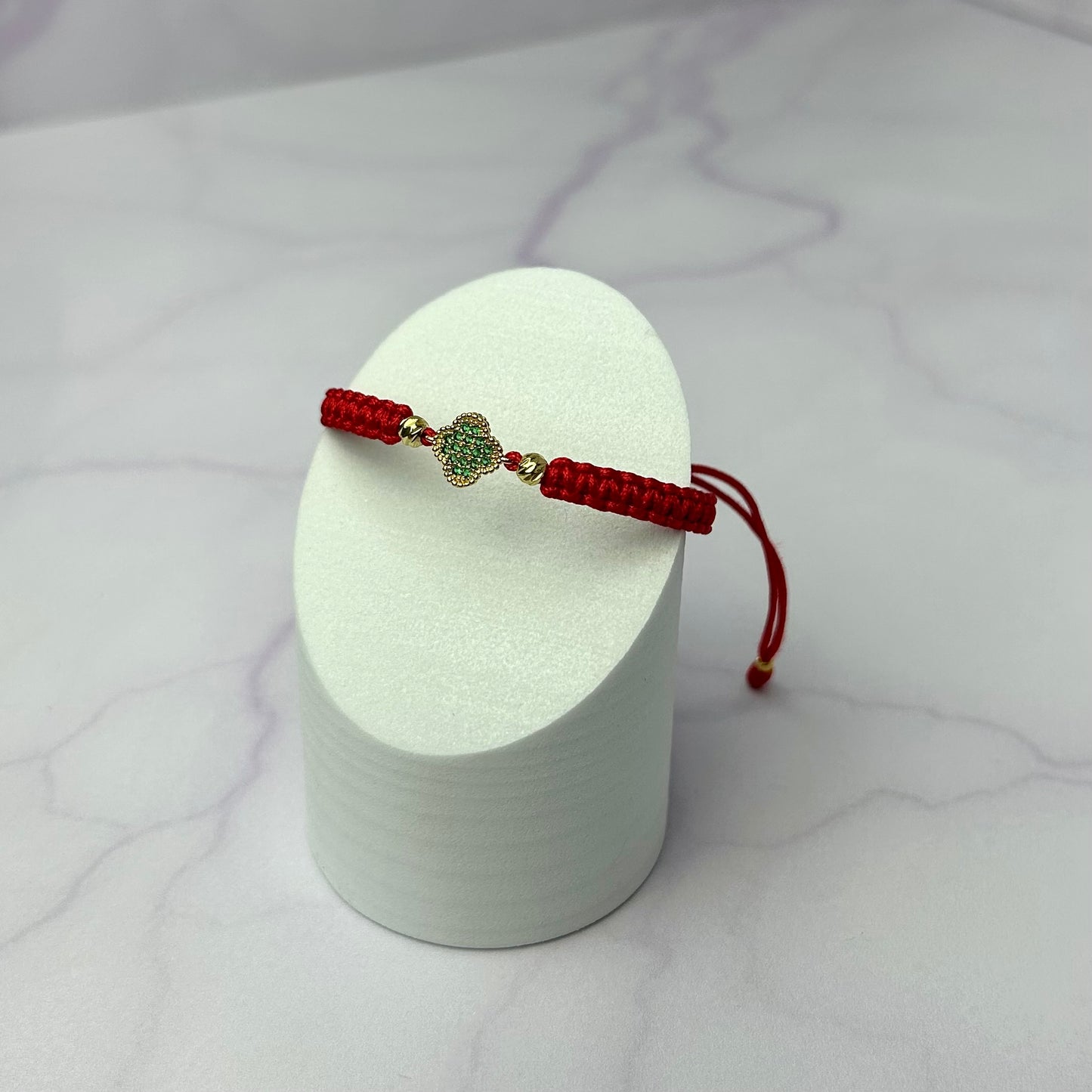 Pulsera Tejida HRJ Trebol Circón Verde y Balin Italy Oro Laminado 18k RJ