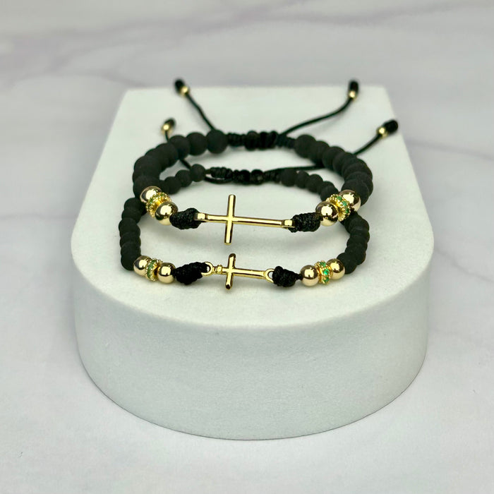 Combo: Pulseras Full Balin Liso, Neopreno con HRJ Crucifijo y Rondeles OL18K Negro