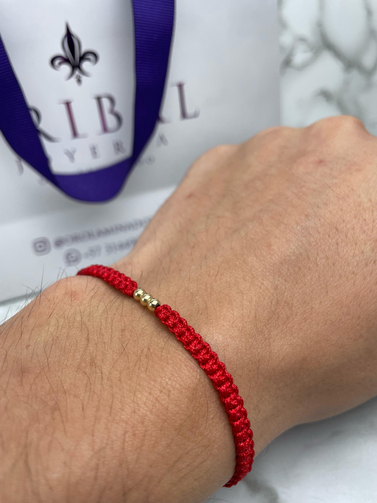 Pulsera Tejida 3 Balines Liso Laminado 18 K NG, RJ