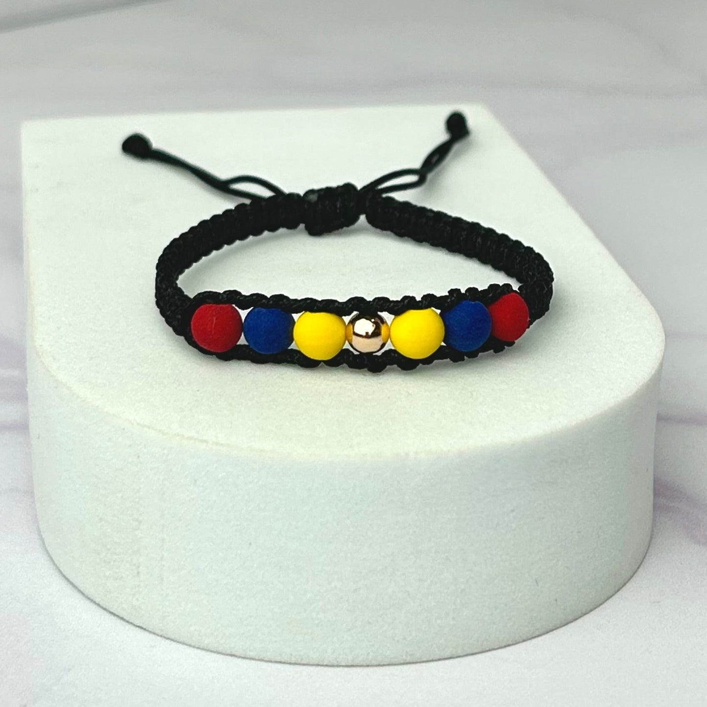 Pulsera Tricolor Balin Liso Rosa y Neopreno Tejido Barra Oro Laminado 18 K NG