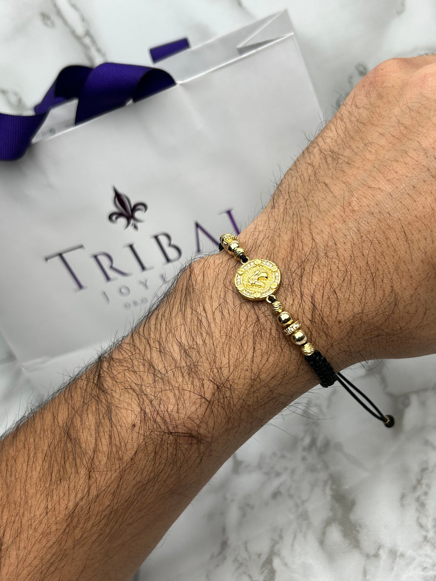 Pulsera Tejida Balin Italy, Liso con Rondel y Herraje de Caballo con Circonias Oro Laminado 18 K NG