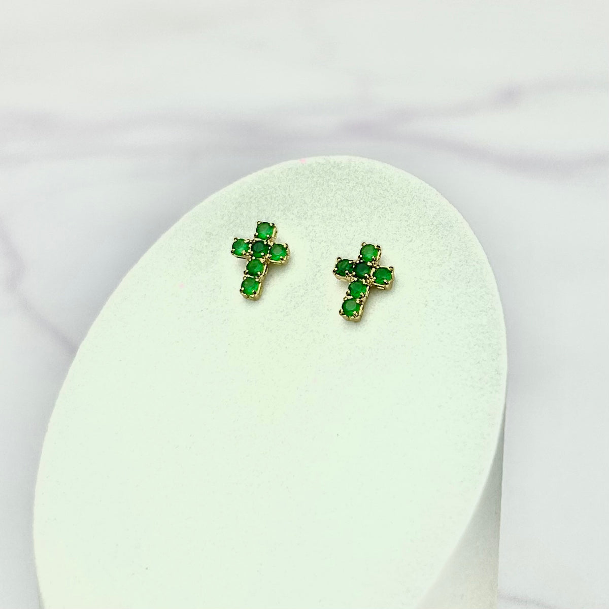Arete Tipo Topo Circón Verde Cruz 9 mm x 6.5 mm