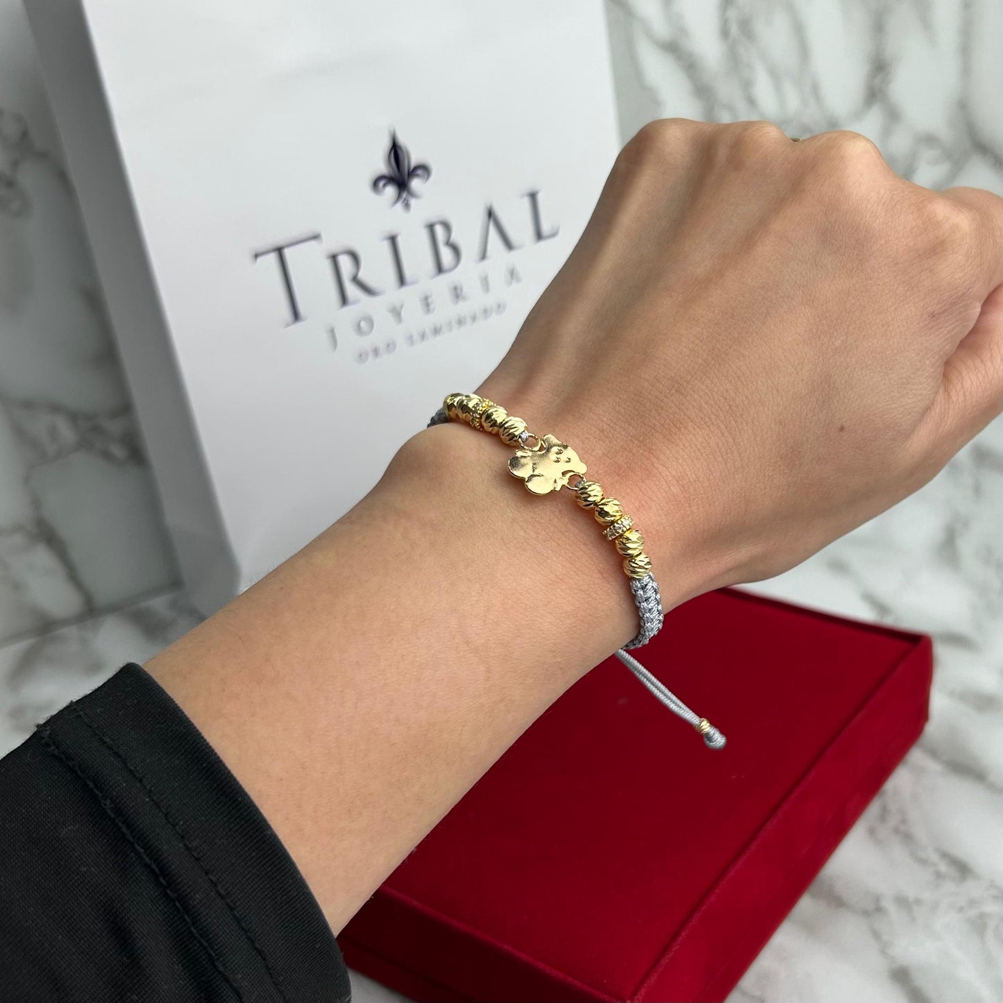 Pulsera Tejida Balin Italy con Hrj Tipo Tous grd y Rondel cristal Oro Laminado 18 K GR