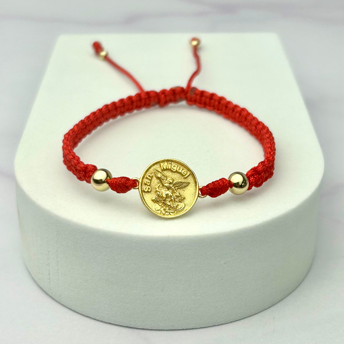 Pulsera Tejida Hrj San Miguel Arcangel Balin Liso Dorado ORL18K RJ