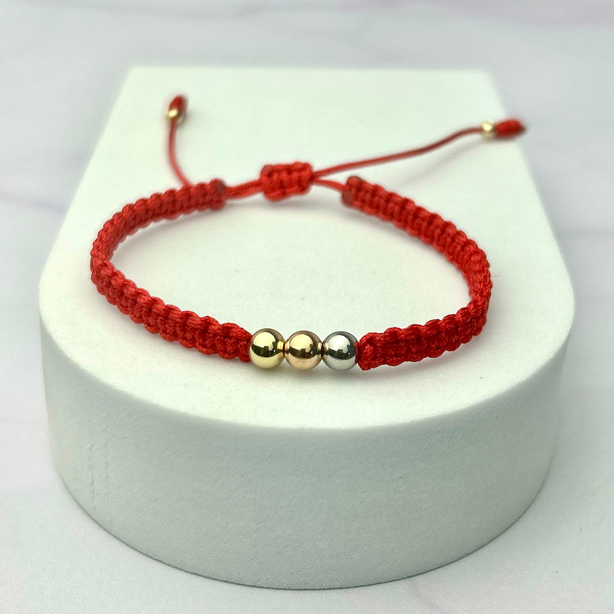 Pulsera Tejida Tres Oros Balin Liso Oro Laminado 18 K Rojo