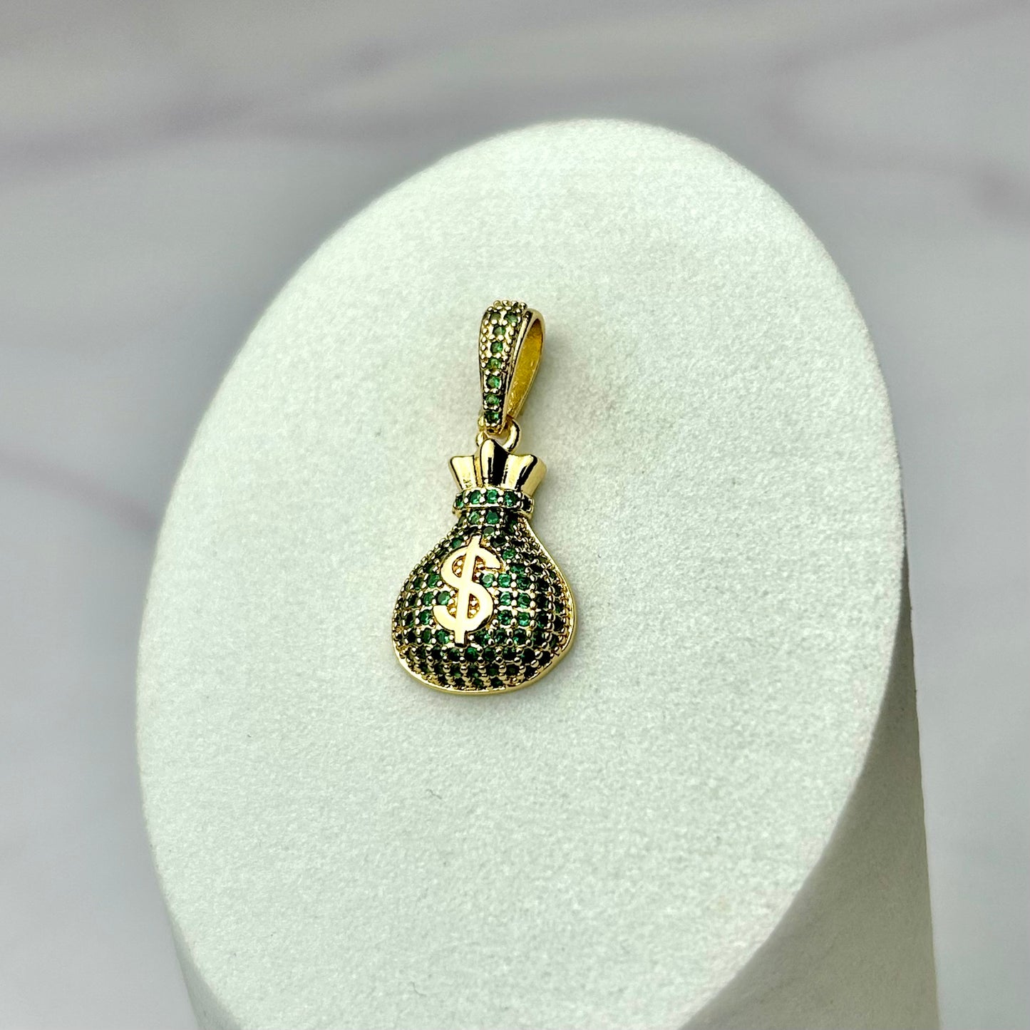 Dije Bolsa de Dinero Circones Verdes 18 mm x 12 mm