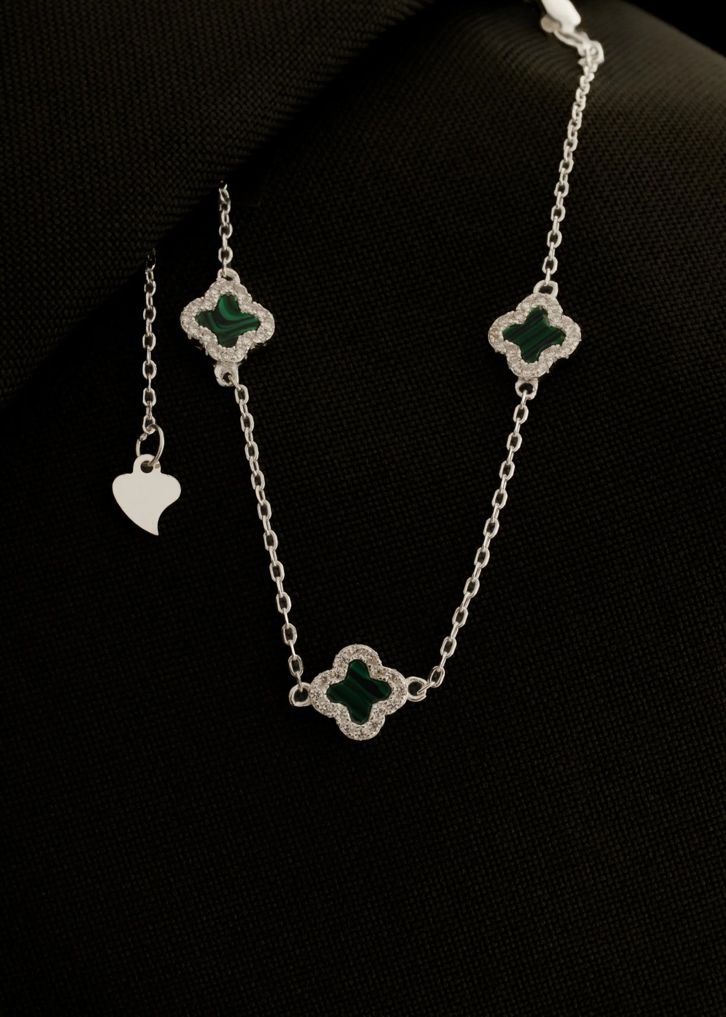 Pulsera Clover Malaquita 0.7 mm 15 cm Plata 925