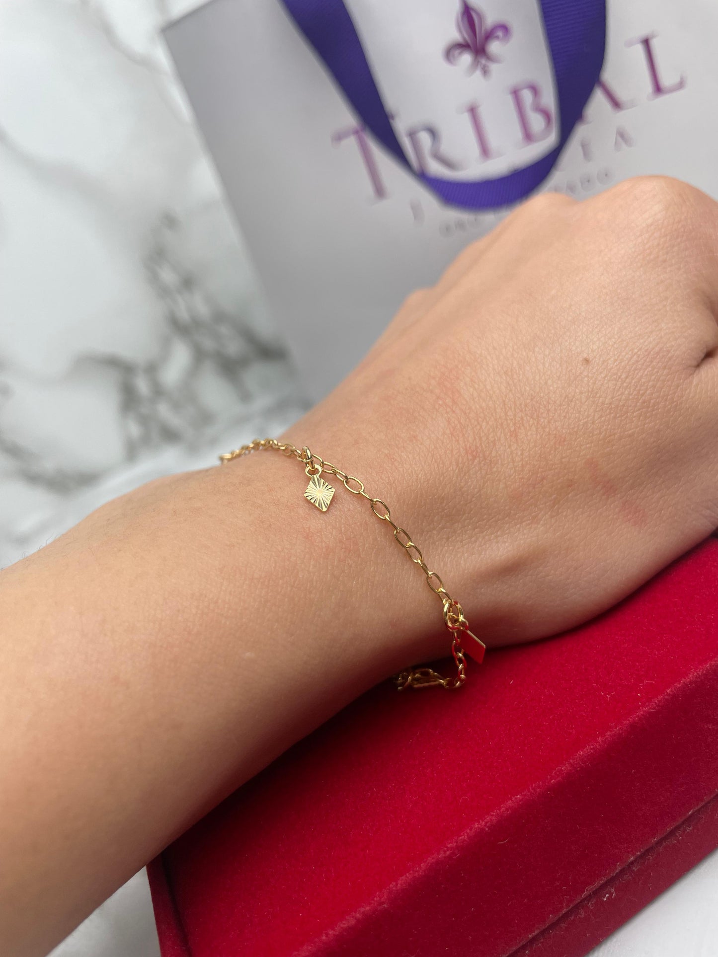 Pulsera Rombo Punto de Oro 18 cm