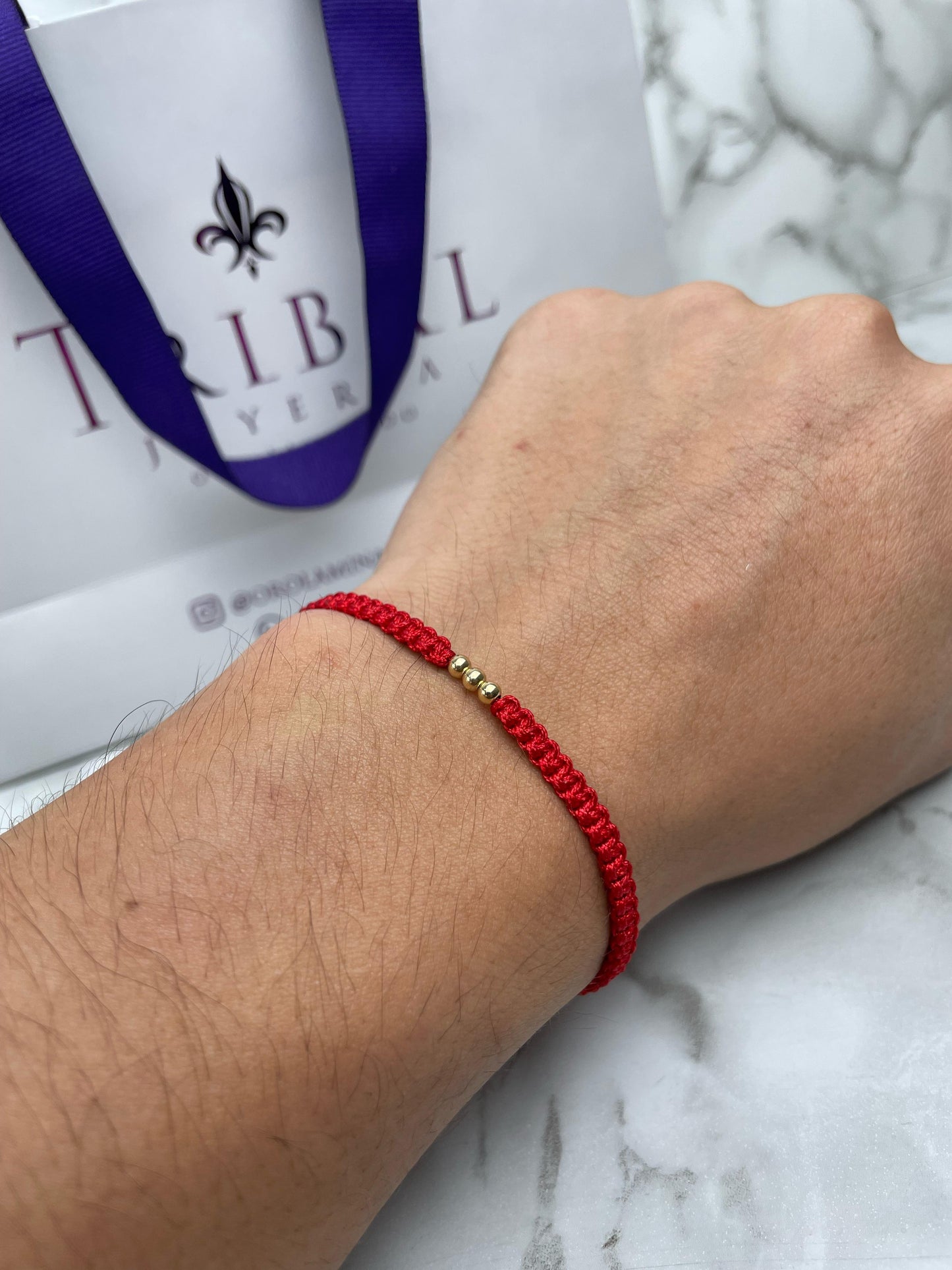 Pulsera Tejida 3 Balines Liso Laminado 18 K NG, RJ