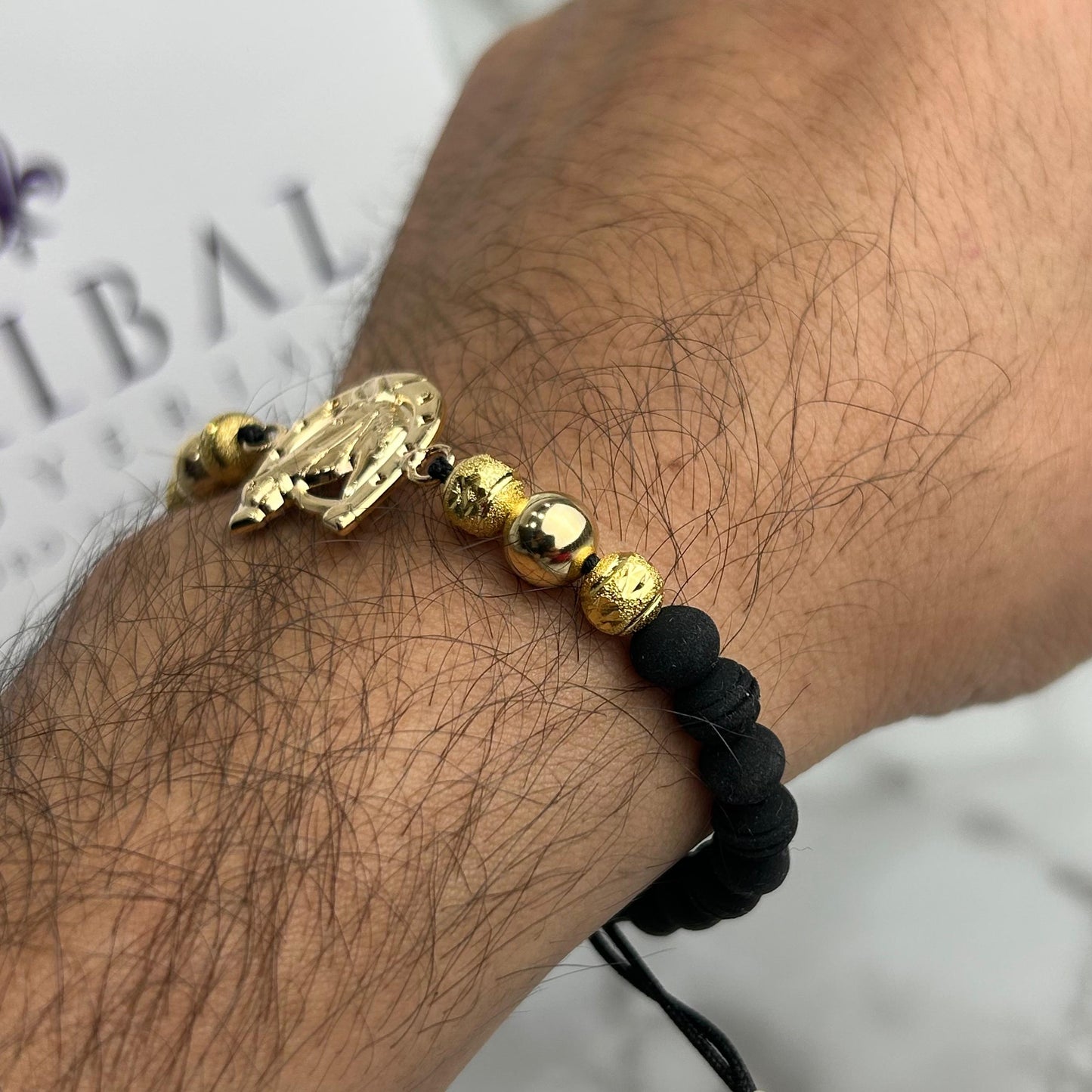 Pulsera Full Balin Mixto Neopreno y BLD con Herraje Herradura Grande Oro Laminado 18 k NG