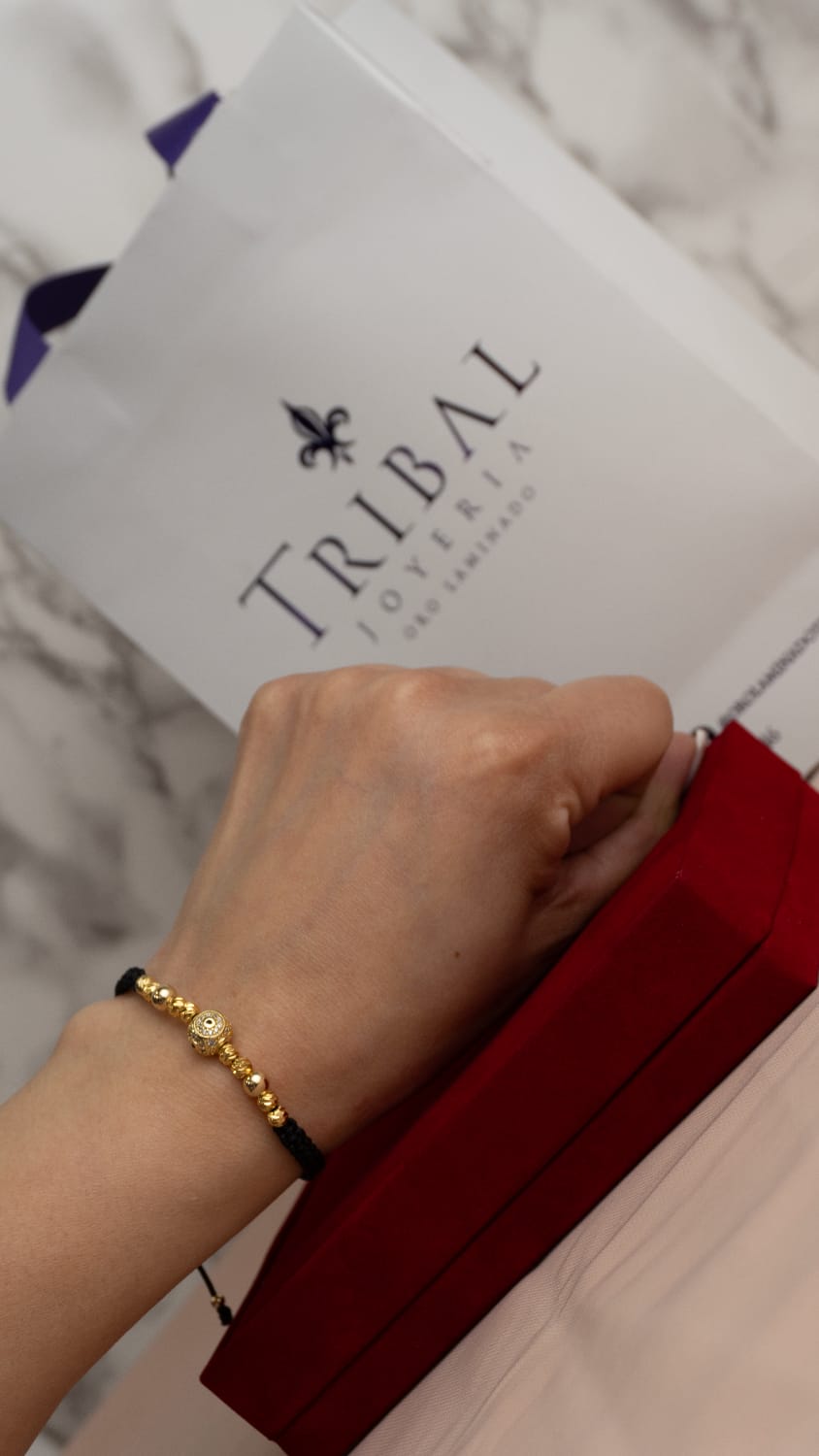 Pulsera Tejida Balin Italy, Liso y Bola de Fuego Circones Oro Laminado NG
