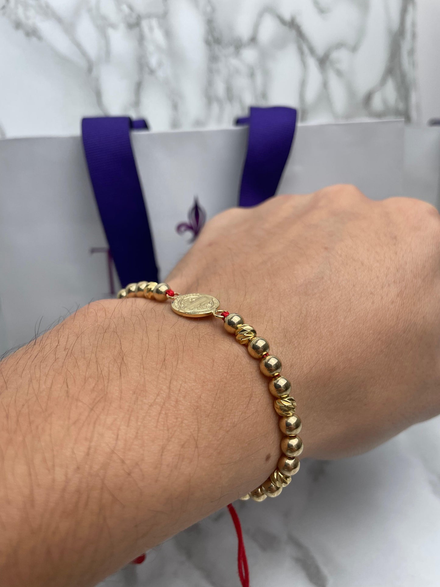 Pulsera Tejida Herraje San Benito full Balin Liso e Italy Oro Laminado 18 K RJ