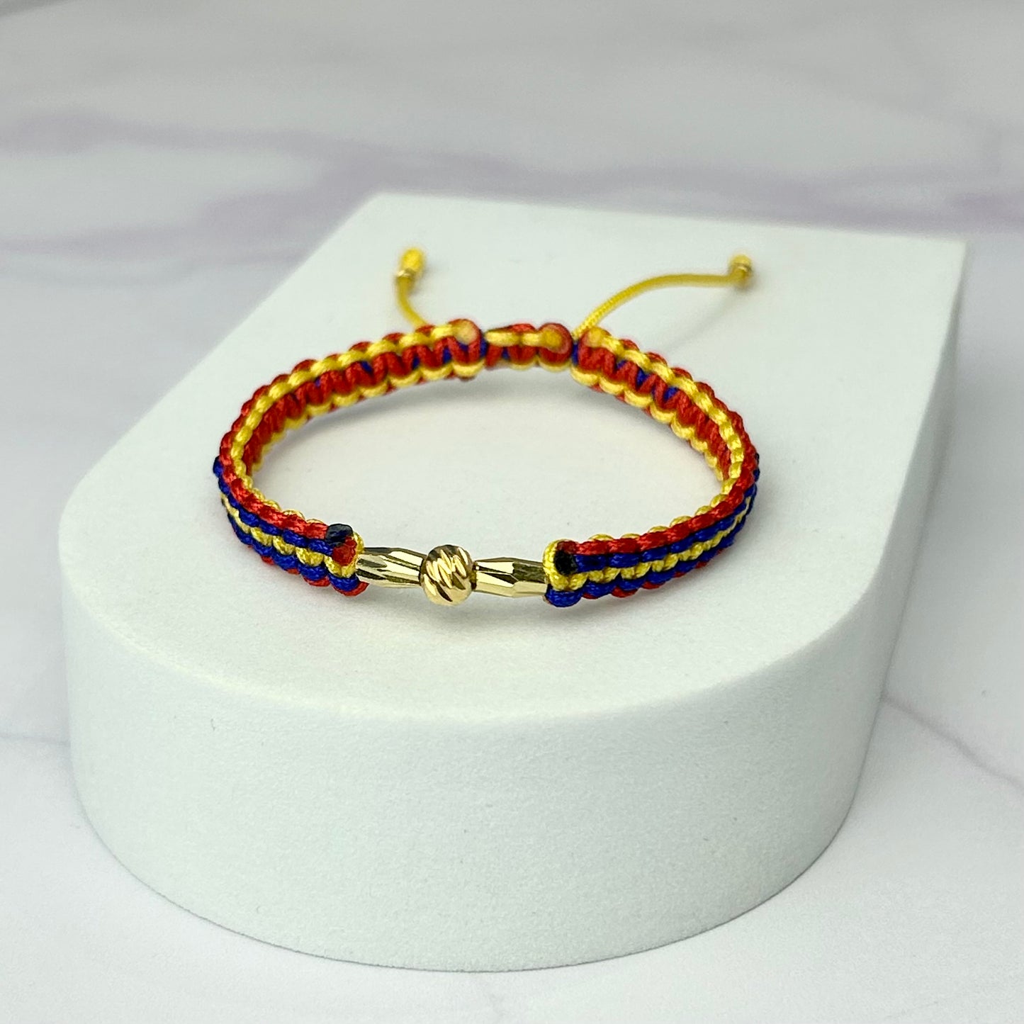 Pulsera Tejida Tricolor Balin y Canutillo Italy Oro Laminado 18 k AM