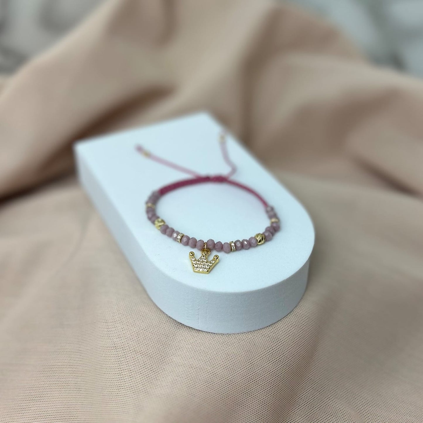 Pulsera Murano Purpura con Corona Balines y Rondel Cristal Oro Laminado 18K