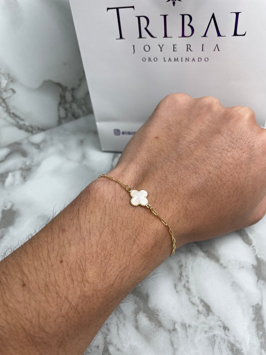 Pulsera Eslabones 2mm*18cm con HRJ Tipo Van Cleff Nácar, más extensor