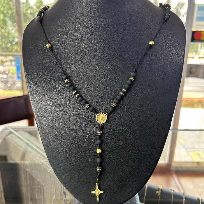 Rosario Hilo Full Balin con Crucero Guadalupe y Crucifijo San Benito Oro Laminado 18 k NG