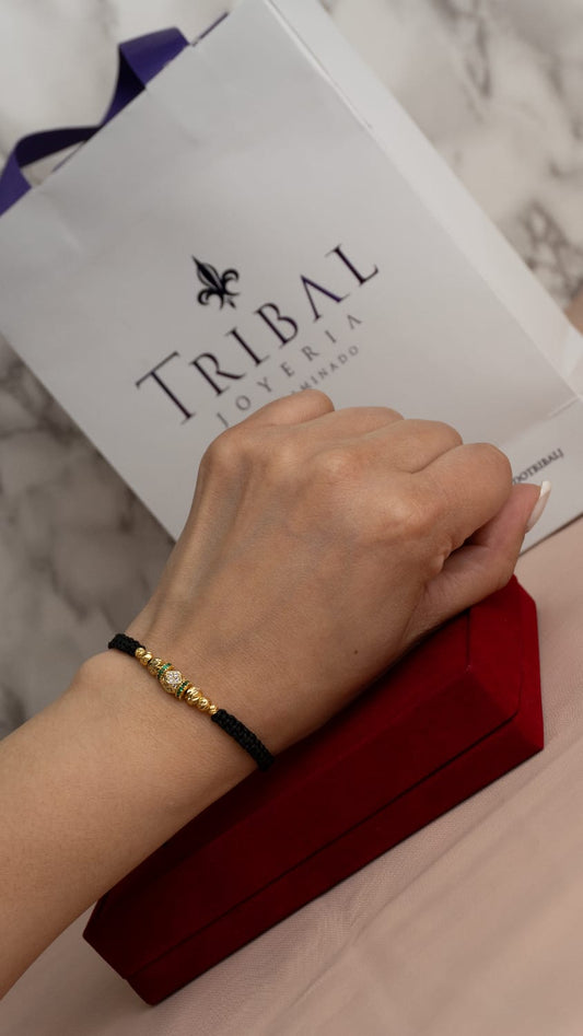 Pulsera Tejida Balin Italy con Hrjs Nexus y Rondel Circón Vr Oro Laminado 18K NG