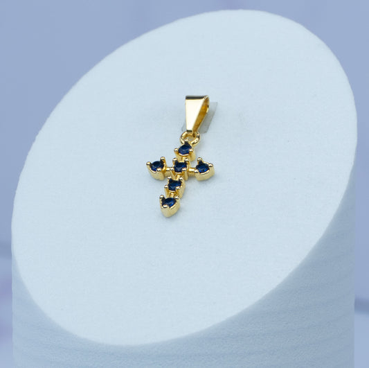 Dije Cruz 6 Circonias Azul