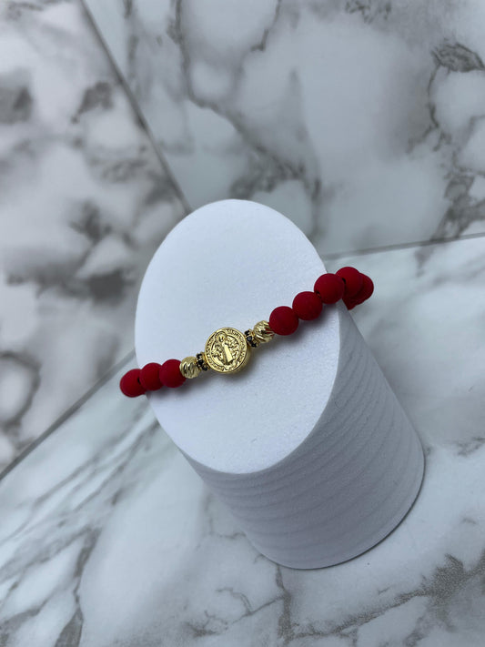 Pulsera Tejida Full Balin Neopreono 6MM, Italy y Rondel NG con San Benito Abad Oro Laminado 18K