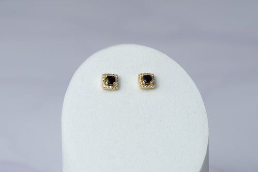 Arete Tipo Topo Dynasty 6 mm Circon Negro y Cristal