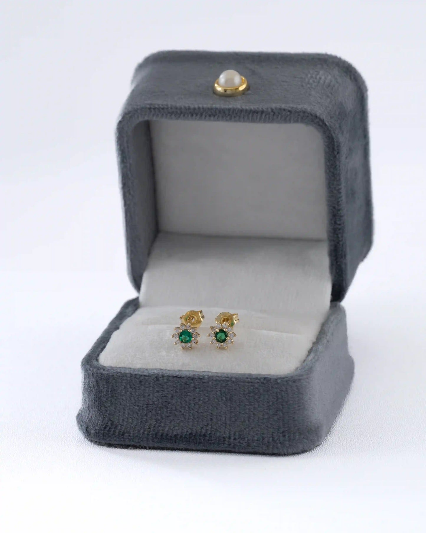 Arete Tipo Topo Green Fleur 6 mm Circones Cristal, Verde