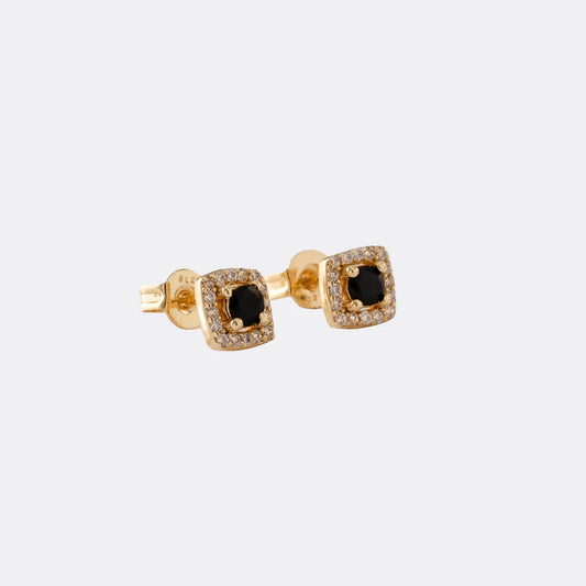 Arete Tipo Topo Dynasty 6 mm Circon Negro y Cristal