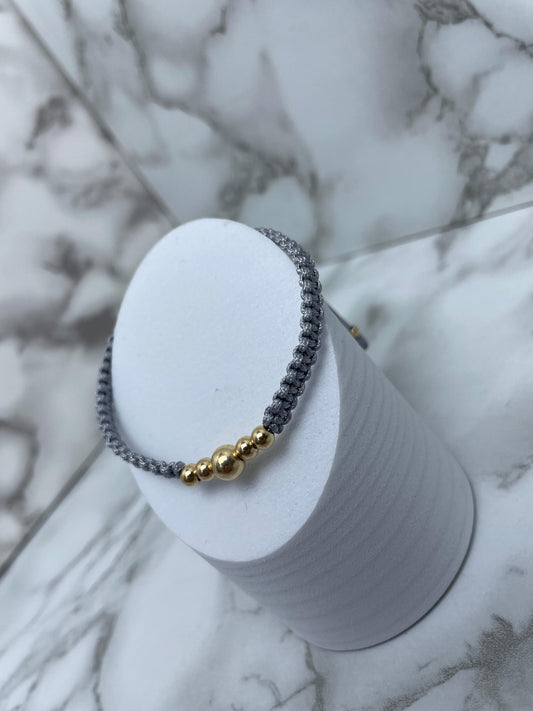 Pulsera Tejida con Trio de Balin Liso Dorado 6MM Oro Laminado 18 k GR