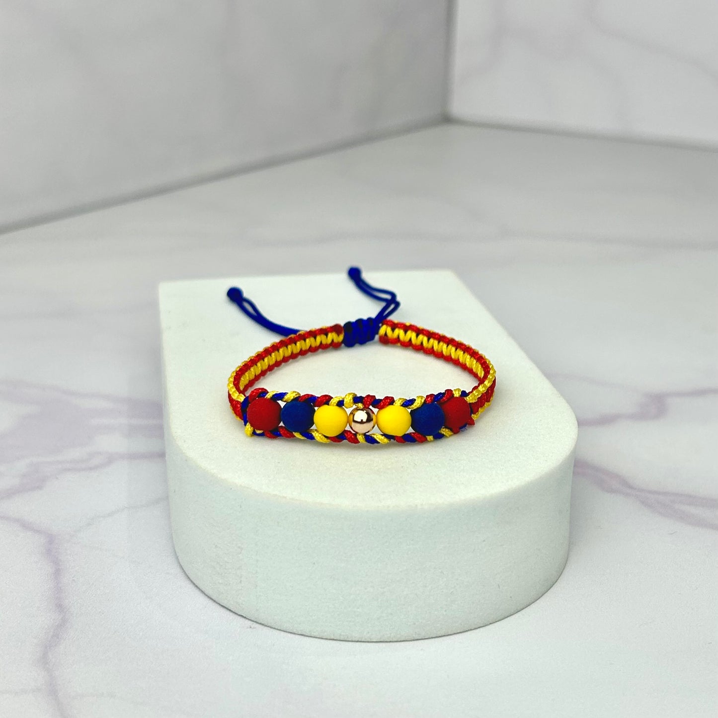 Pulsera Tricolor Balin Liso Rosa y Neopreno Tejido Especial Barra Oro Laminado 18 K az