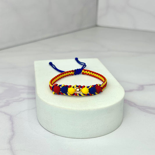Pulsera Tricolor Balin Liso Rosa y Neopreno Tejido Especial Barra Oro Laminado 18 K az