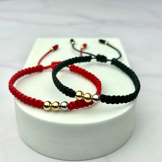 Combo: Pulseras Tejidas Tres Oros Balin Liso OL18K NG y RJ