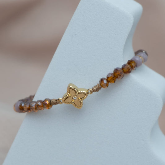 Pulsera Murano Purpura, Ocre con HRJ Lottus, con Balin Rosa Oro Laminado 18 K