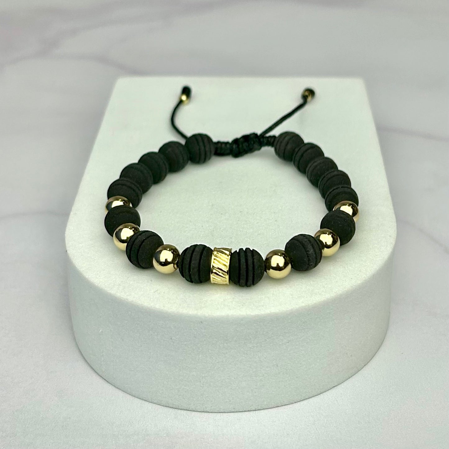 Pulsera Full Balin Neopreno Ranurado y Balin liso Con Rondel Tallado Oro Laminado 18 K NG