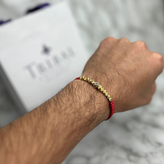 Pulsera Tejida Balin Italiano y Rombo Circón Negro Oro Laminado 18 k RJ