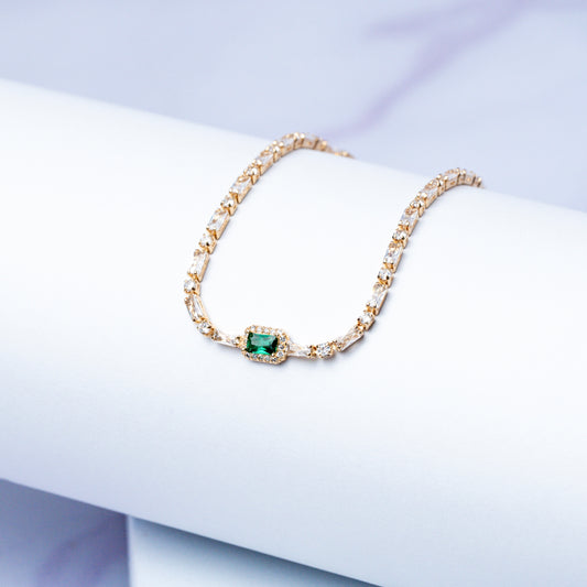 Pulsera Tipo Tennis Circón Cristal / Centro con Circón Verde 18 cm