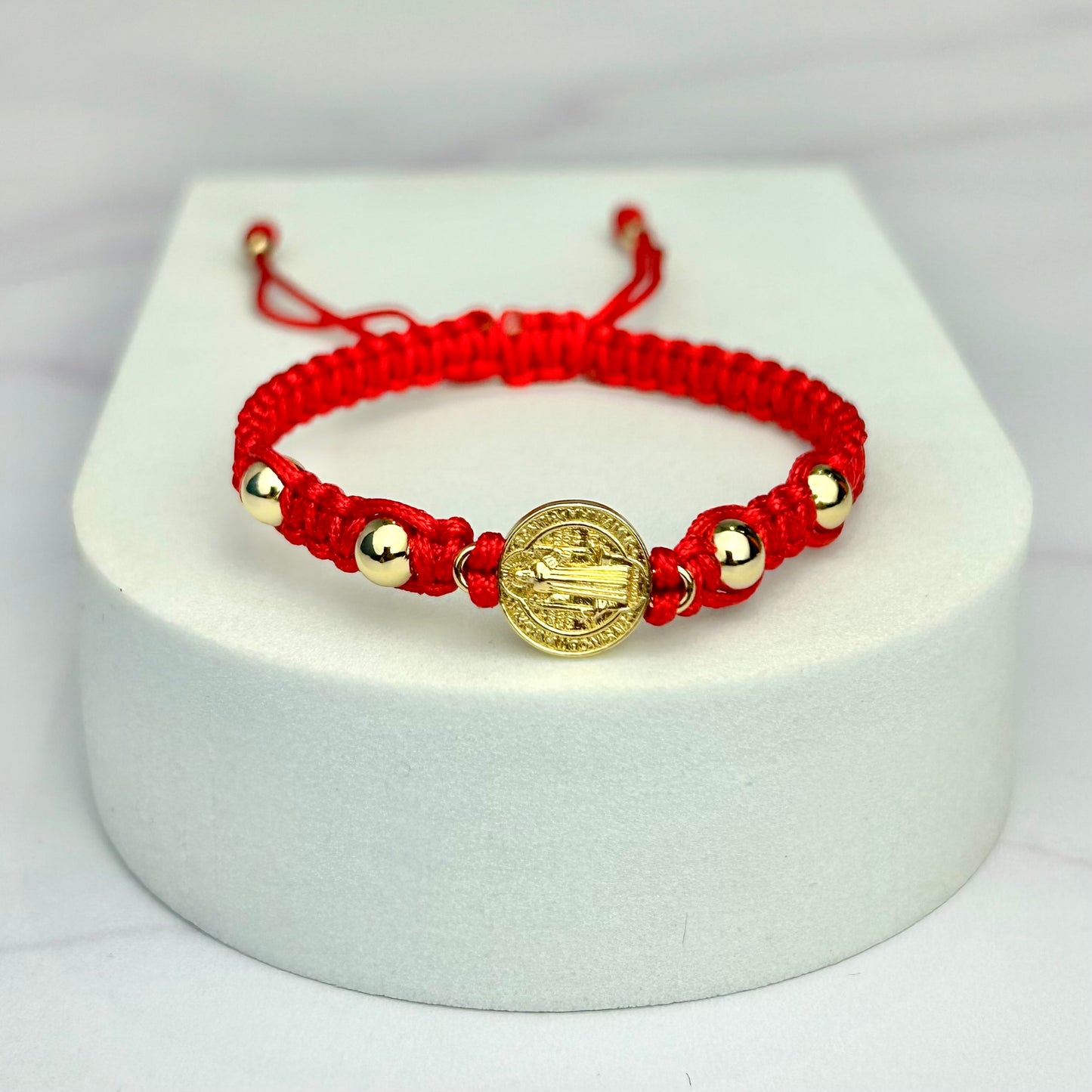 Pulsera Tejida Balin Liso Recubierto Hrj Vertical San Benito OR18K ROJA