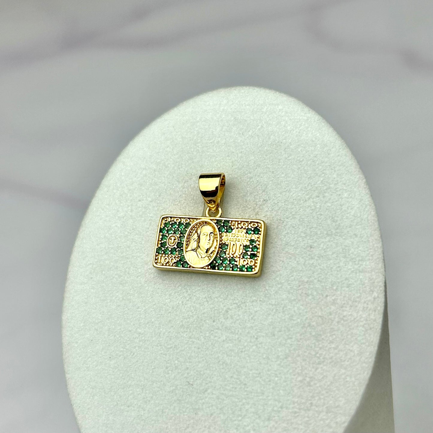 Dije 100 Dolares Remarcado Circones Verdes 8.5 mm x 17 mm