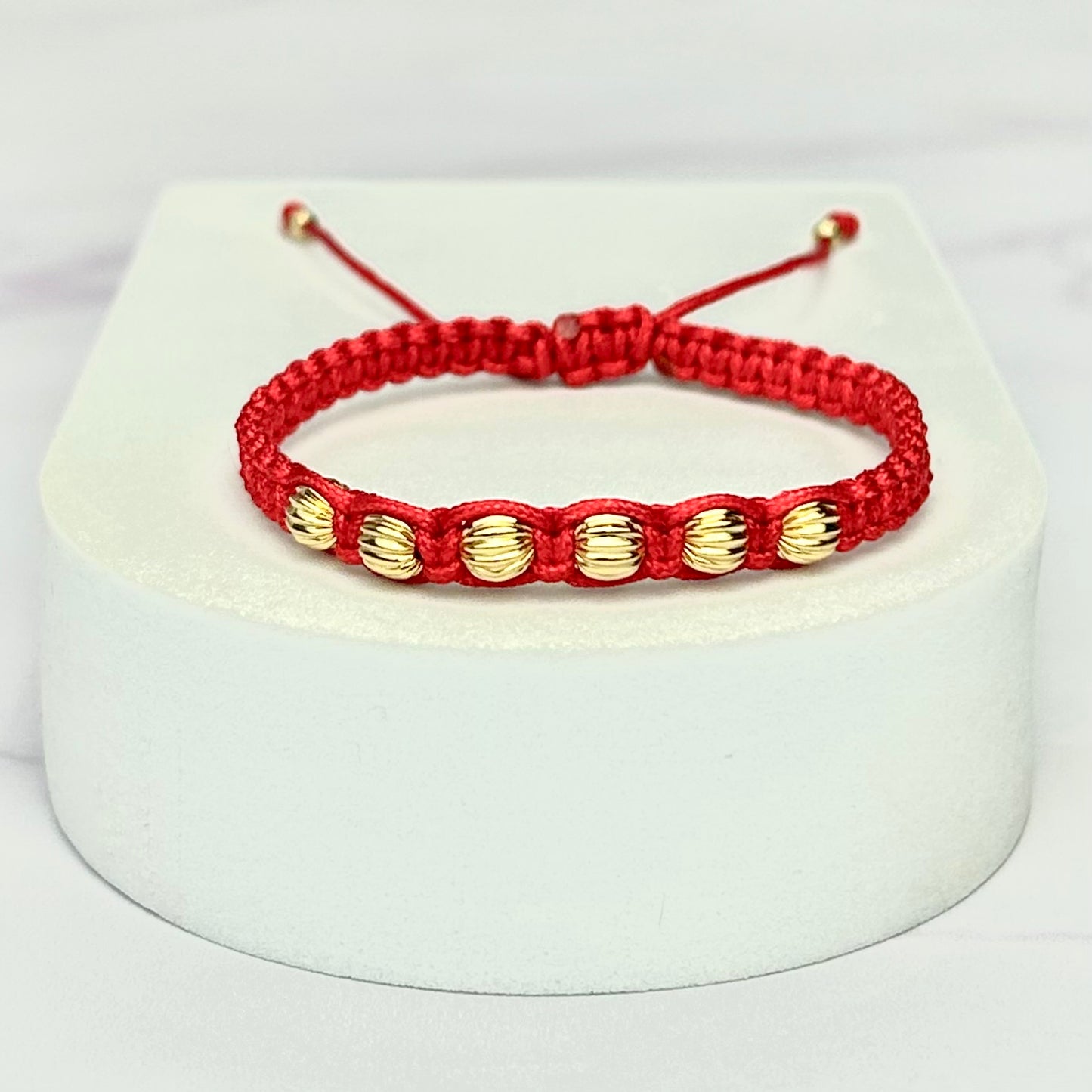 Pulsera Tejida Balin Recubierto Frances Oro Laminado 18 k ROJA