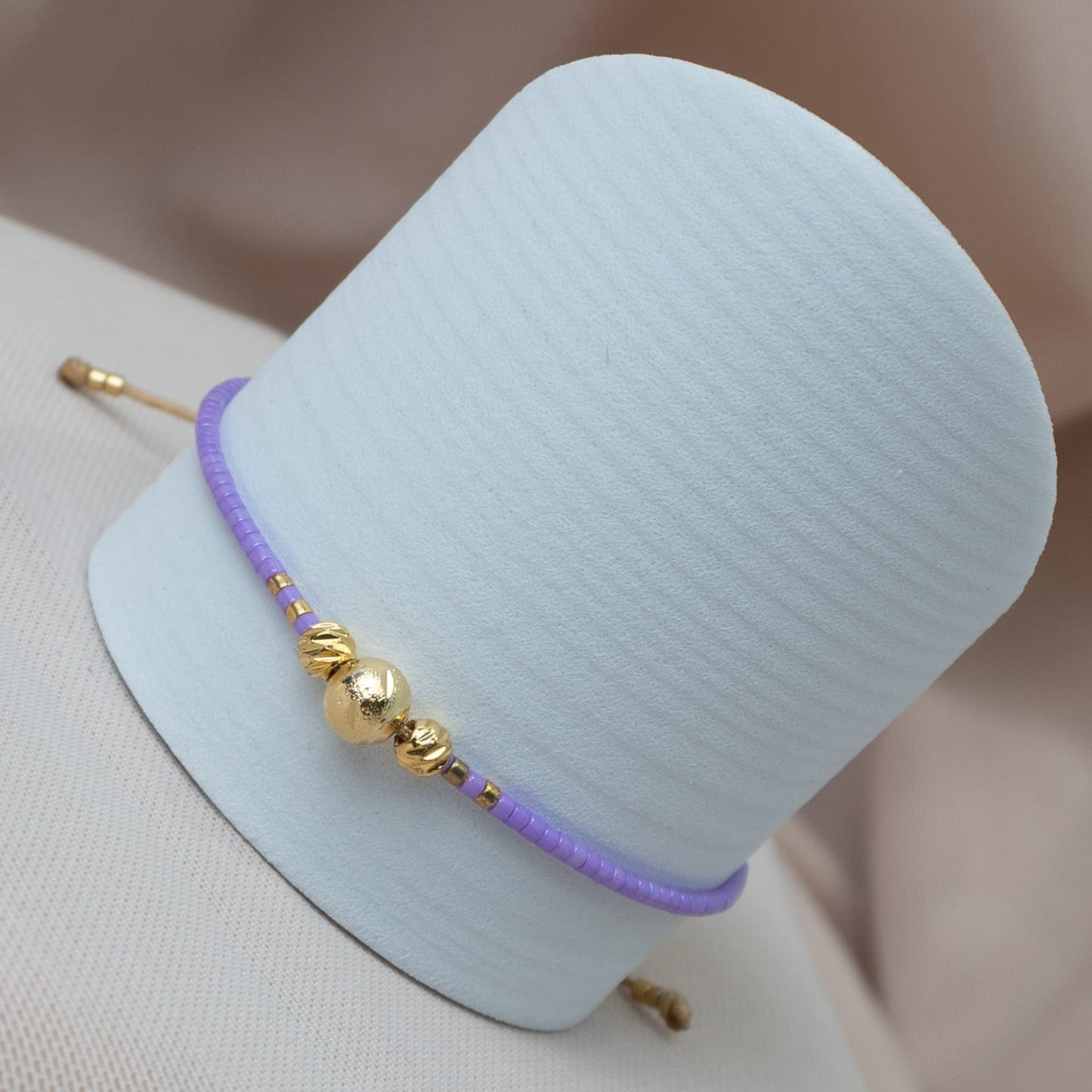 Pulsera Full Miyuki Una Línea Lila con Balin Diamantado, Italy Oro Laminado 18K