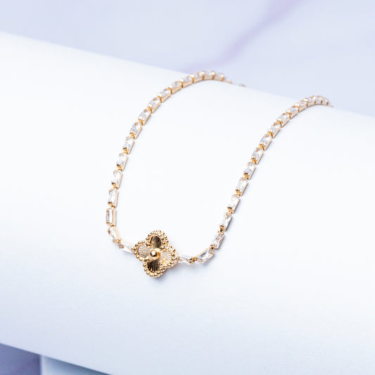 Pulsera Tipo Tennis Baguette Centro Tipo Van Cleff Circones Cristal 18 cm